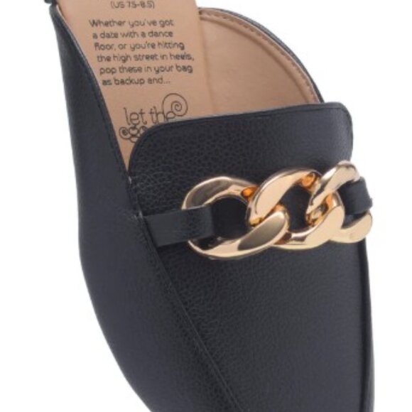 Black Loafers with Gold Chain Accent - Picture 3 of 5